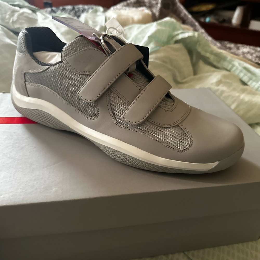 Brand new in box and tags , Prada americas cup leather sneaker with straps